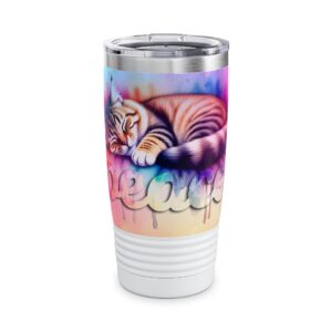 Our inspirational "Peace" 'Colorful sleeping cat' Design Tumbler | 20oz Inspirational Travel Mug, Motivational Drinkware, Perfect for Gifting