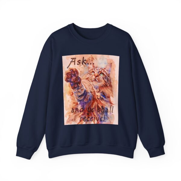 Crewneck Sweatshirt-with our "Ask ...and ye shall receive" Matt 7:7 featuring a Maine Coon Cat asking for a treat! Vintage Inspired Faith Apparel, Gospel Fashion Unisex Heavy - Image 17