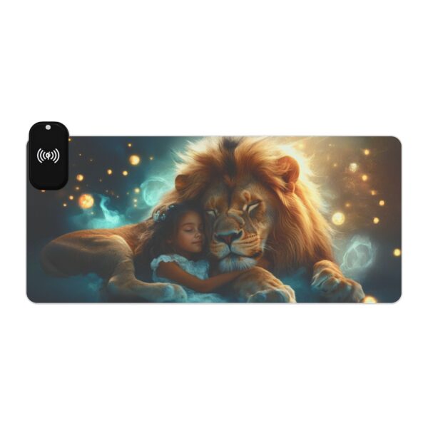 LED + wireless Charging Mouse Pad, Desk Mat, "Lucy and Lion" Design, Tech Gift, Home Office Essentials Inspirational - Image 9