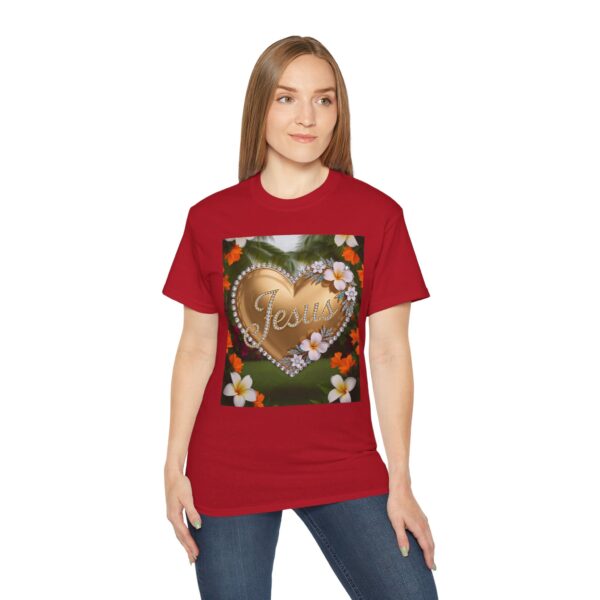 Our inspirational "Jesus" 'Diamond Ring-Solid Gold Heart' Design! on a Christian Unisex Cotton T-Shirt, Faith Spiritual Apparel, Love Gift - Image 5