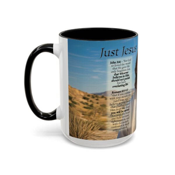 Our inspirational "Just Jesus" and Verses on Salvation Ceramic Accent Coffee Mug Design is Perfect for Wedding Gifts, Inspirational Decor - Image 19