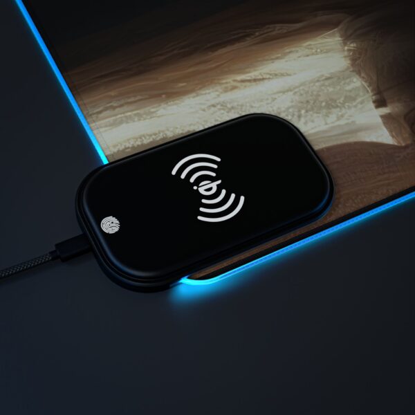 LED + wireless Charging Mouse Pad, Desk Mat, "Benji's Reflection" Biblical Fantasy Design, Tech Gift, Home Office Essentials Inspirational - Image 9
