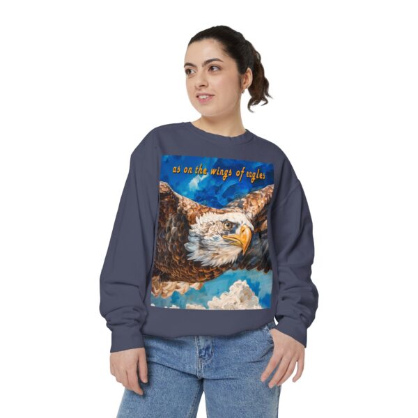 Our "as on the wings of eagles" Sweatshirt with a majestic eagle in flight. Vintage Christian Faith Apparel, Thoughtful Quote from Isaiah 40:31! Unisex Jumper, Pullover - Image 26