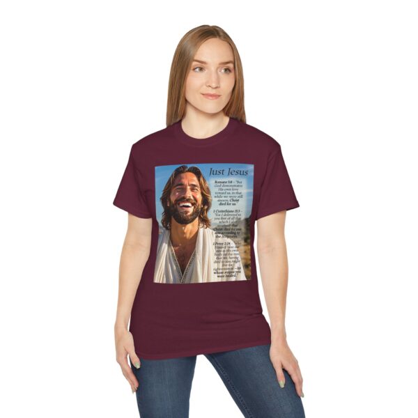 Our inspirational "Just Jesus" and Verses on Salvation Design on a Christian Unisex Cotton T-Shirt, Faith Spiritual Apparel, Love Gift - Image 10