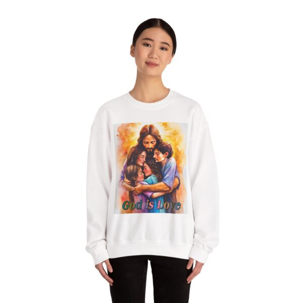 Crewneck Sweatshirt-with our "God is Love" series with Jesus hugging a young family! Inspirational Biblical Vintage Inspired Gift - Image 2