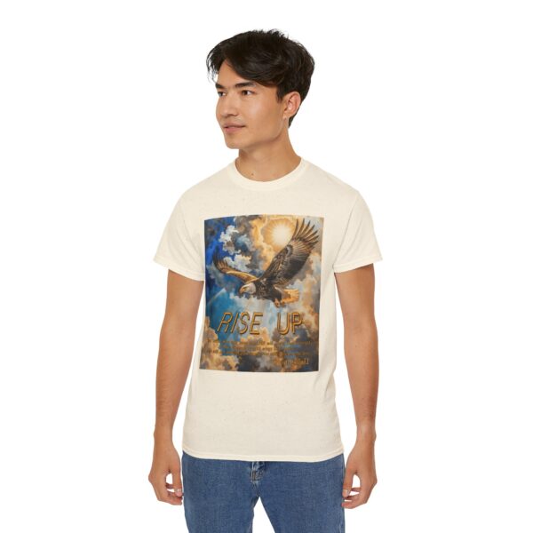 Cotton T-shirt with our "RISE UP" 'soaring eagle' design with Isaiah 40:31! Vintage Christian Faith Apparel Unisex Cotton T-Shirt, Thoughtful Quote - Image 12