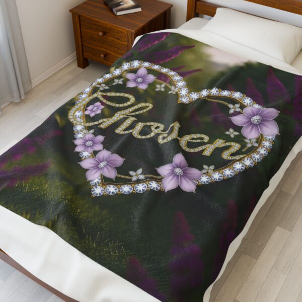 Our Beautiful "Chosen" Inspirational 'Diamond Ring Heart' design Velveteen Plush Blanket - A Cozy Gift for Anniversary, Home Decor. Throw, Bedding - Image 4
