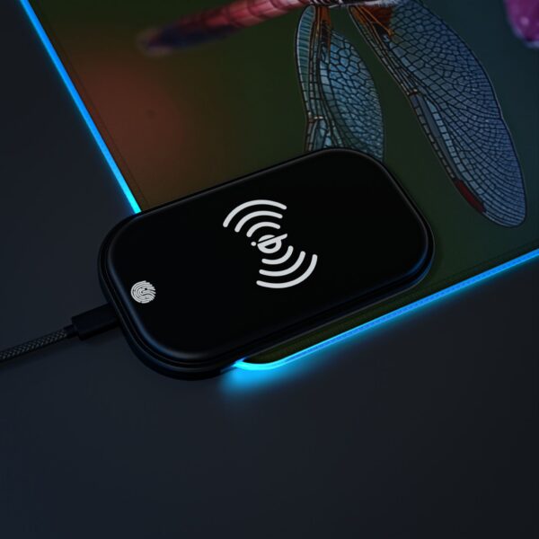 LED + Wireless Charger Gaming Mouse Pad with 'Dragonflies Three' Design, Gaming Desk Accessory, Tech Gift, Home Office Gamer Essentials - Image 12