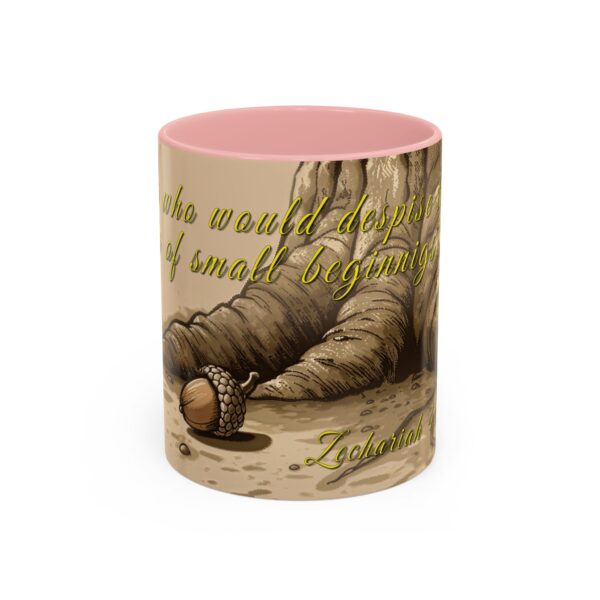 Our inspirational  'Day of Small Beginnings' from Zech 4:10 Ceramic Accent Coffee Mug Design is Perfect for Wedding Gifts, Inspirational Decor - Image 9