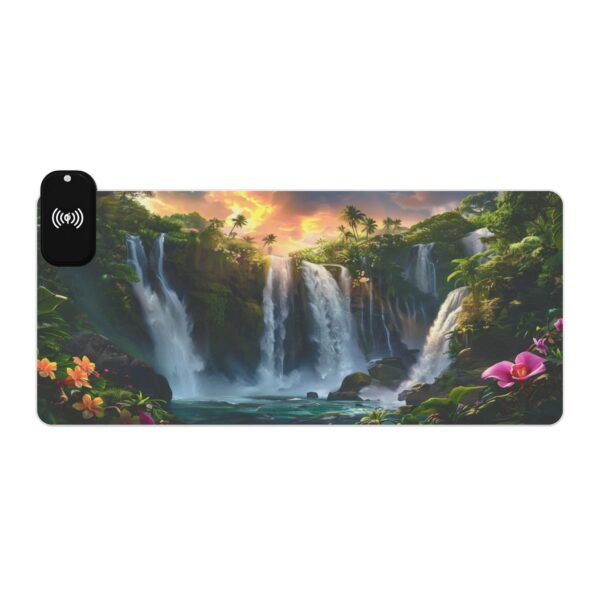 LED + Wireless Charger Gaming Mouse Pad with 'Philippine Waterfall' Design, Gaming Desk Accessory, Tech Gift, Home Office Gamer Essentials - Image 7