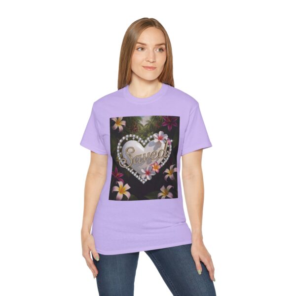 Our inspirational "Saved" 'Pure White Heart' Design! on a Christian Unisex Cotton T-Shirt, Faith Spiritual Apparel, Love Gift - Image 26