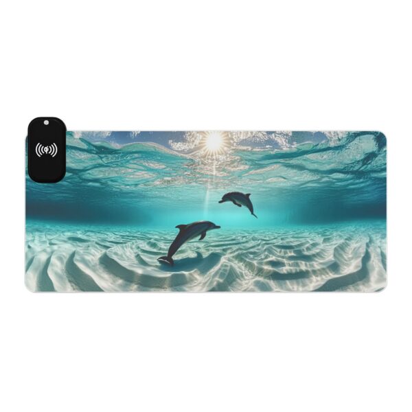 LED + Wireless Charger Gaming Mouse Pad with 'Dolphins at Rest' Design, Gaming Desk Accessory, Tech Gift, Home Office Gamer Essentials - Image 7