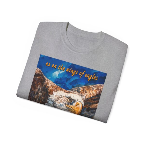 Our "as on the wings of eagles" Cotton T-Shirt with a majestic eagle in flight. Vintage Christian Faith Apparel Unisex Cotton T-Shirt, Thoughtful Quote from Isaiah 40:31! - Image 13