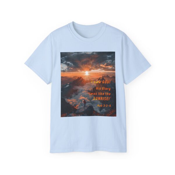 Cotton T-shirt with our inspirational "His splendor was like the sunrise" design with a quote from Habakkuk 3:3-4. Vintage Christian Faith Apparel Unisex Cotton T-Shirt, Thoughtful Quote - Image 19