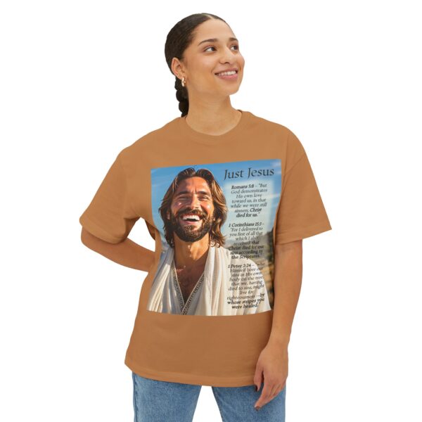 Our inspirational "Just Jesus" and Verses on Salvation Design on a Unisex Oversized Box Tshirt, Religious Graphic Top, Bible Verse Apparel - Image 10