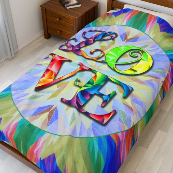 Our "Love" 'kaleidoscope' Inspirational Velveteen Plush Throw Blanket A Cozy Gift for Anniversary, Wedding Faith Home Decor Bedding