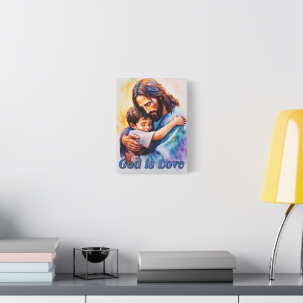 Inspirational Wall Art Canvas, "God is Love" Jesus hugging a small boy, Christian Home Decor, Uplifting Religious Gift, Faith-Based Artwork - Image 2