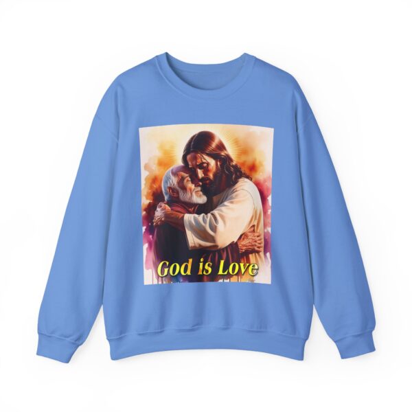 Crewneck Sweatshirt with our "God is Love" series with Jesus hugging papa! Inspirational Biblical Vintage Inspired Gift - Image 13
