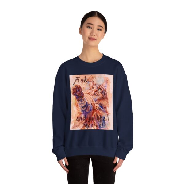 Crewneck Sweatshirt-with our "Ask ...and ye shall receive" Matt 7:7 featuring a Maine Coon Cat asking for a treat! Vintage Inspired Faith Apparel, Gospel Fashion Unisex Heavy - Image 18