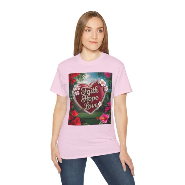 Our inspirational "Faith Hope Love" 'Solid Red Heart' Design! on a Christian Unisex Cotton T-Shirt, Faith Spiritual Apparel, Love Gift - Image 28