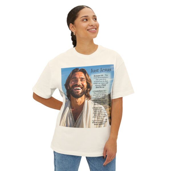 Our inspirational "Just Jesus" and Verses on Salvation Design on a Unisex Oversized Box Tshirt, Religious Graphic Top, Bible Verse Apparel - Image 8