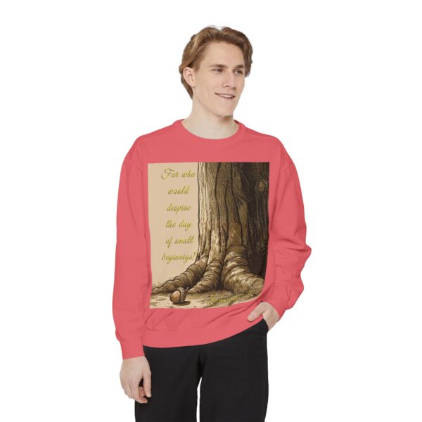 Sweatshirt Unisex with our Inspirational "Day of Small Beginnings" with thoughtful quote from Zech 4:10 and Acorn-Oak Tree design! Faith Apparel Gospel Fashion Jumper, Pullover - Image 42