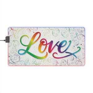 RGB LED Gaming Mouse Pad, Colorful Desk Mat with our "Love" 'spirals' Design, Gamer Home Office Decor, Computer Accessories, LED Backlit