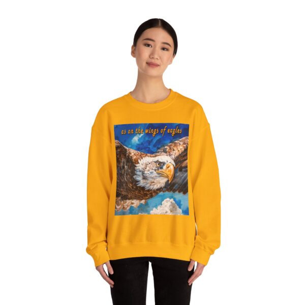 Crewneck Sweatshirt-with our "as on the wings of eagles" design with a majestic eagle in flight! Vintage Inspired Faith Apparel, Gospel Fashion Unisex Heavy Isaiah 40:31 - Image 13