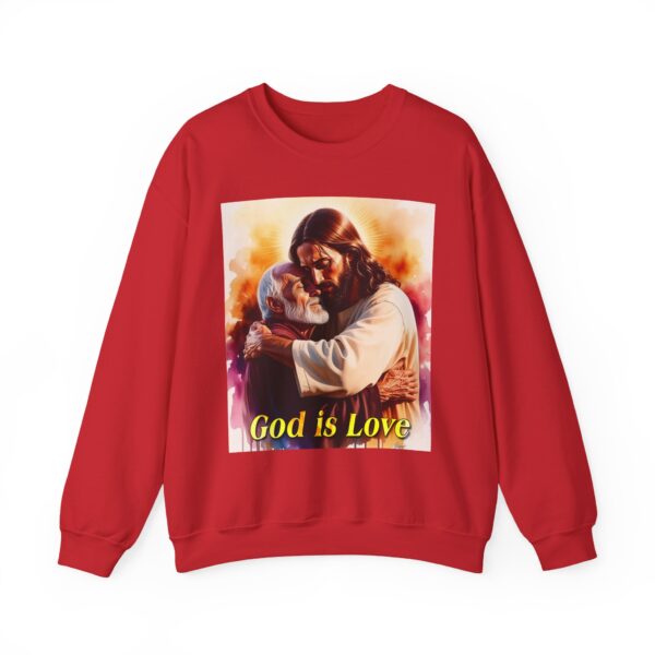 Crewneck Sweatshirt with our "God is Love" series with Jesus hugging papa! Inspirational Biblical Vintage Inspired Gift - Image 23