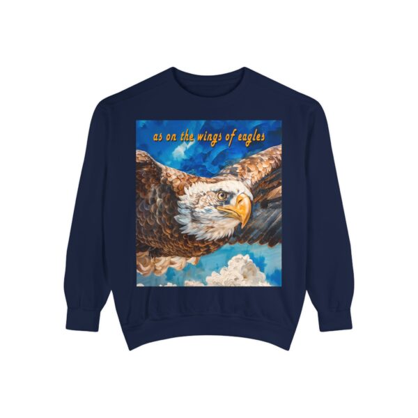 Our "as on the wings of eagles" Sweatshirt with a majestic eagle in flight. Vintage Christian Faith Apparel, Thoughtful Quote from Isaiah 40:31! Unisex Jumper, Pullover - Image 27
