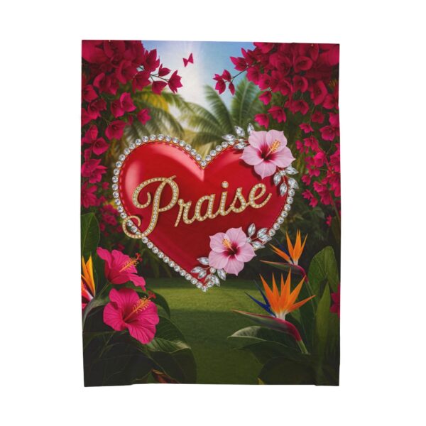 Our "Praise" 'Solid Red Heart' Inspirational Velveteen Plush Throw Blanket A Cozy Gift for Anniversary, Wedding Faith Home Decor Bedding - Image 2