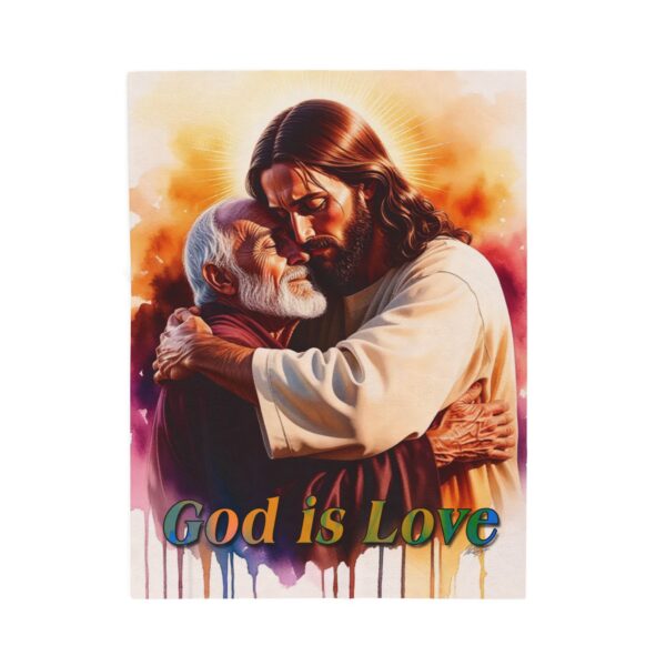 Our "God is Love" series with Jesus hugging Papa! Inspirational Velveteen Plush Throw Blanket Faith Home Decor Bedding - Image 5