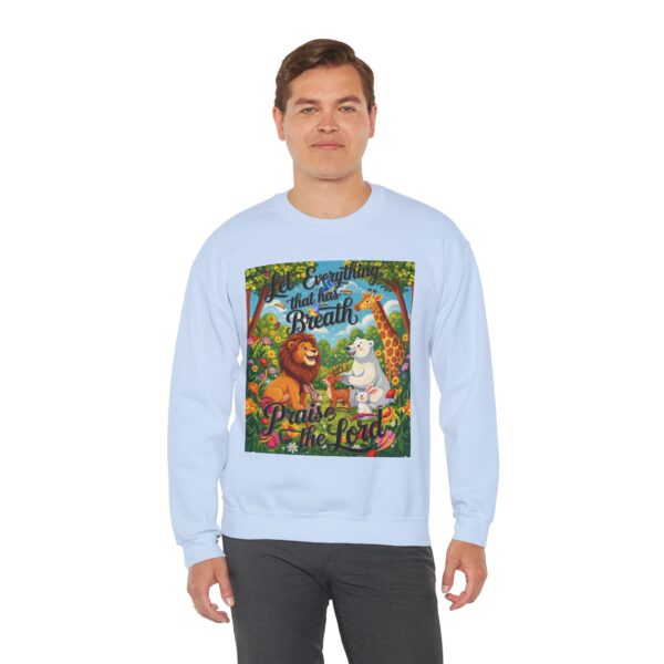 Crewneck Sweatshirt with our inspirational "Let Everything that has Breath Praise the Lord!" Design! Vintage Inspired Faith Apparel, Gospel Fashion Unisex Heavy - Image 3
