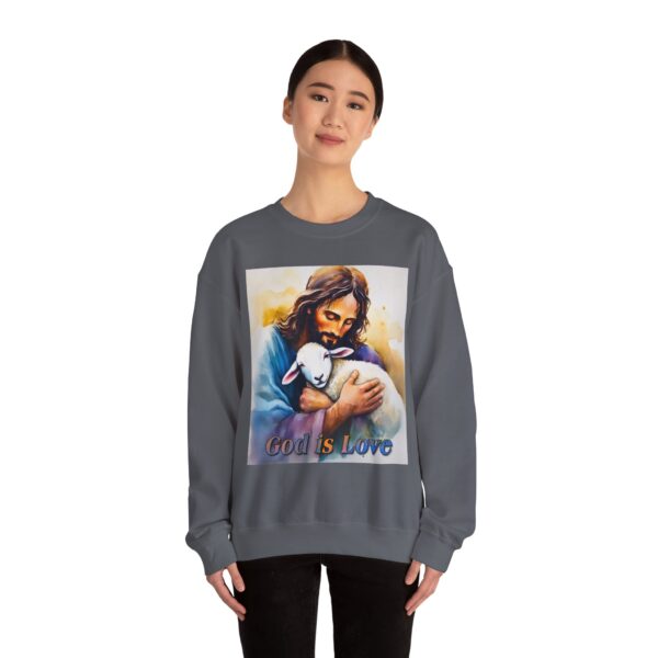 Crewneck Sweatshirt with our "God is Love" series with Jesus hugging a baby lamb! Inspirational Biblical, Vintage Inspired Heavy Sweatshirt, Gift - Image 16