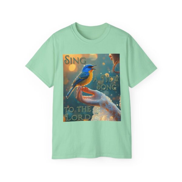 Our 'Song Bird' "Sing a New Song" Inspirational Christian Unisex Cotton T-Shirt, Faith Spiritual Apparel, Gift for Christians - Image 3