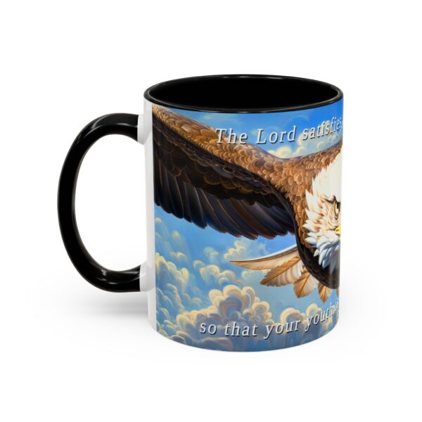 Our inspirational 'Soaring Eagle' and Psalm 103:5 'your youth is renewed like the eagles' design Ceramic Accent Coffee Mug Design is Perfect for Wedding Gifts, Inspirational Decor - Image 3