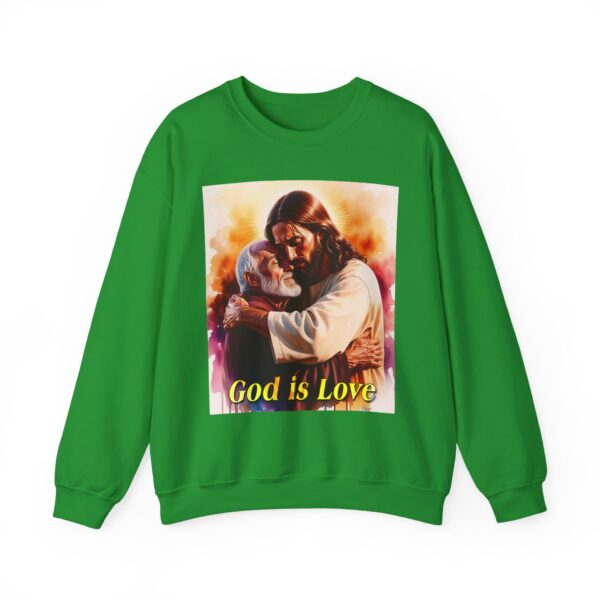 Crewneck Sweatshirt with our "God is Love" series with Jesus hugging papa! Inspirational Biblical Vintage Inspired Gift - Image 9