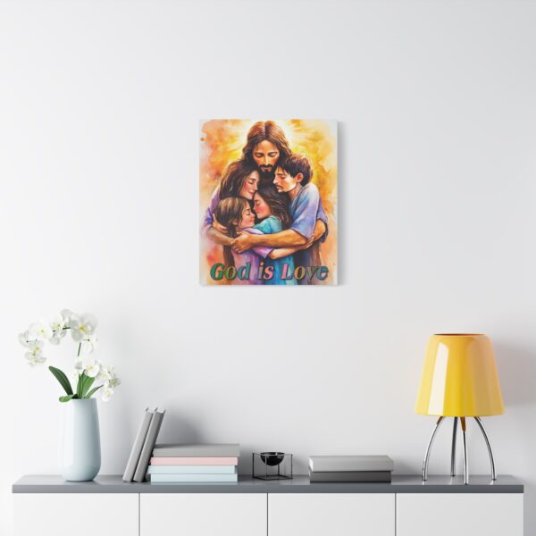 Inspirational Wall Art Canvas "God is Love" Jesus hugging a young family! Christian Home Decor Uplifting Religious Gift Faith-Based Artwork - Image 11