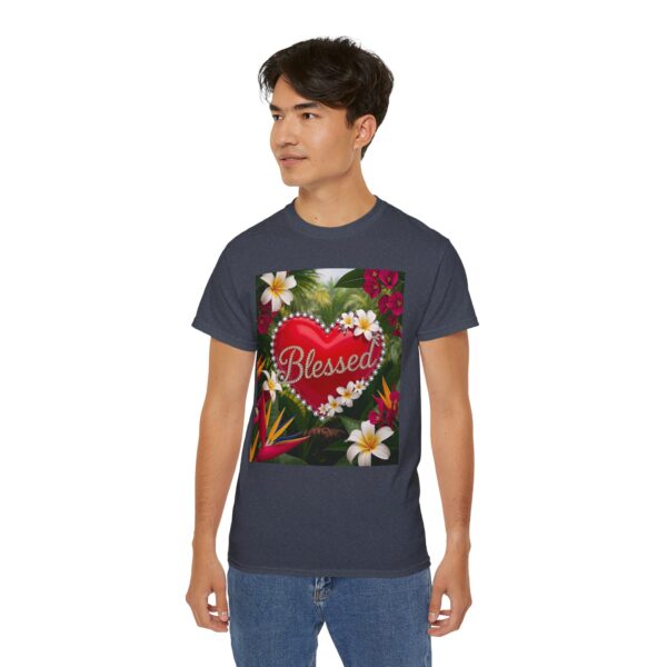 Our inspirational "Blessed" 'Solid Red Heart' Design! on a Christian Unisex Cotton T-Shirt, Faith Spiritual Apparel, Love Gift - Image 24