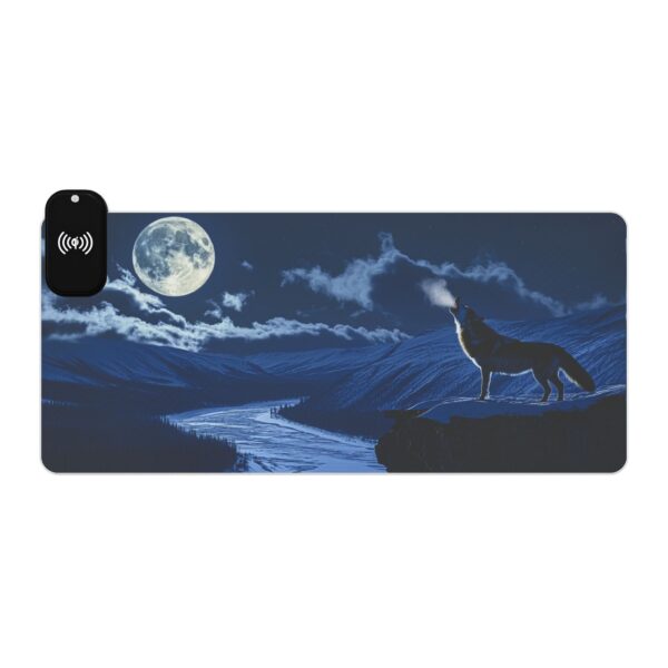 LED + Wireless Charger Gaming Mouse Pad with 'Wolf Moon' Design, Gaming Desk Accessory Tech Gift Home Office Gamer Essentials - Image 7