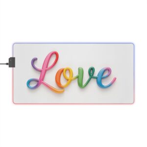 RGB LED Gaming Mouse Pad, Colorful Desk Mat with our "Love" Design, Gamer Home Office Decor, Computer Accessories, LED Backlit
