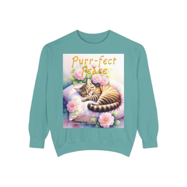 Sweatshirt Unisex with "Purr-fect Peace" with a cat in blissful sleep and the verse Isaiah 26:3!  Christian Apparel, Faith-Based Comfort, Jumper, Gift for Believers - Image 13