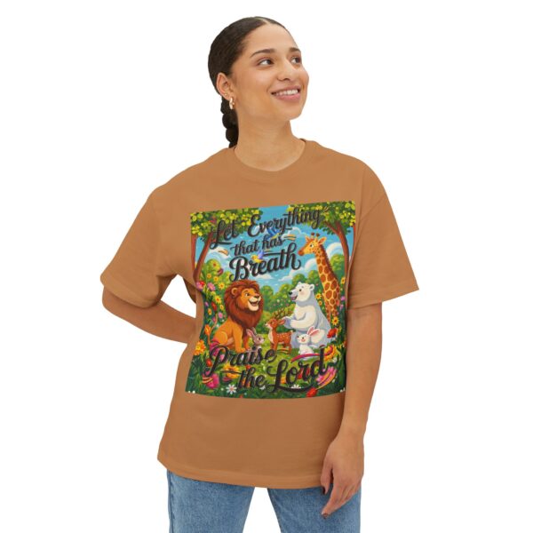 Our inspirational "Let Everything that has Breath Praise the Lord!" Design on a Unisex Oversized Box Tshirt, Religious Graphic Top, Bible Verse Apparel - Image 10