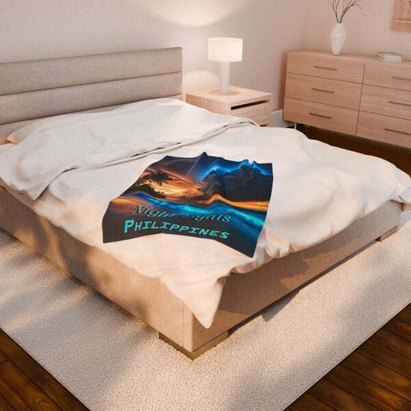 Throw Blanket with our beautiful "Night Lights-Philippines" design! Beauty of Creation Tropical Beach Velveteen Plush Blanket, Cozy Bedding - Image 8