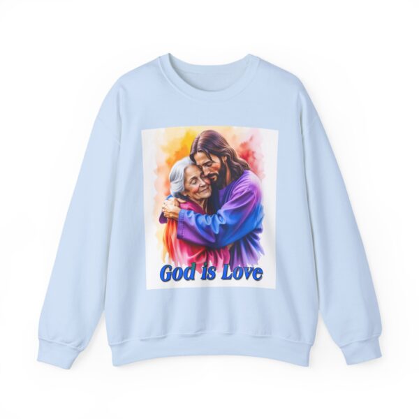 Crewneck Sweatshirt with our "God is Love" series with Jesus hugging Grandmother! Inspirational Biblical, Vintage Inspired, Gift - Image 2