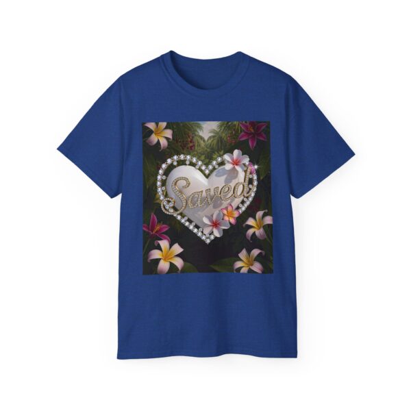 Our inspirational "Saved" 'Pure White Heart' Design! on a Christian Unisex Cotton T-Shirt, Faith Spiritual Apparel, Love Gift - Image 21