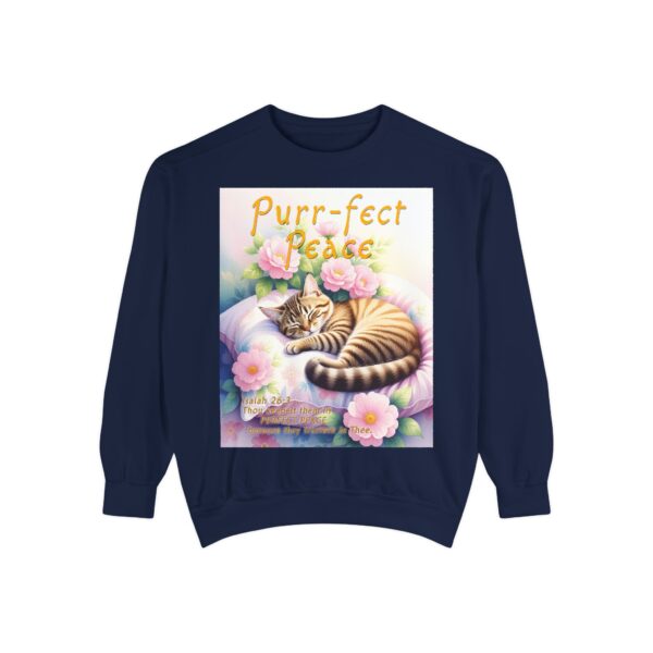 Sweatshirt Unisex with "Purr-fect Peace" with a cat in blissful sleep and the verse Isaiah 26:3!  Christian Apparel, Faith-Based Comfort, Jumper, Gift for Believers - Image 25