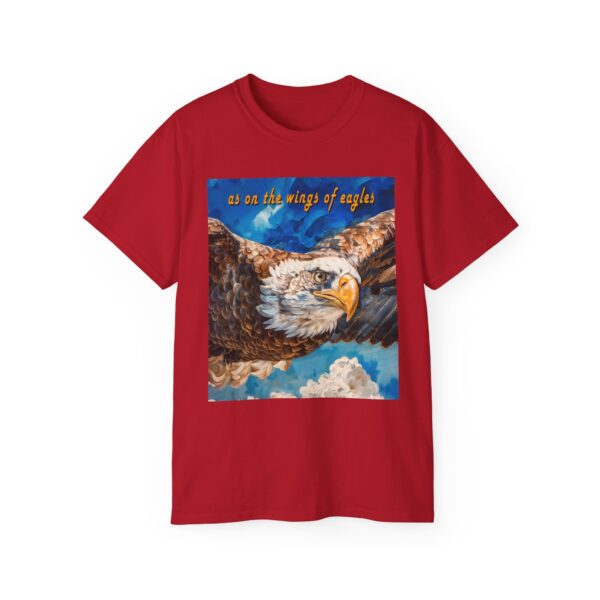 Our "as on the wings of eagles" Cotton T-Shirt with a majestic eagle in flight. Vintage Christian Faith Apparel Unisex Cotton T-Shirt, Thoughtful Quote from Isaiah 40:31! - Image 58