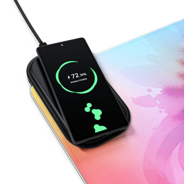 LED + Wireless Charger Gaming Mouse Pad with "Peace" 'colorful sleeping cat' Design, Gaming Desk Accessory, Tech Gift, Home Office Gamer Essentials - Image 6