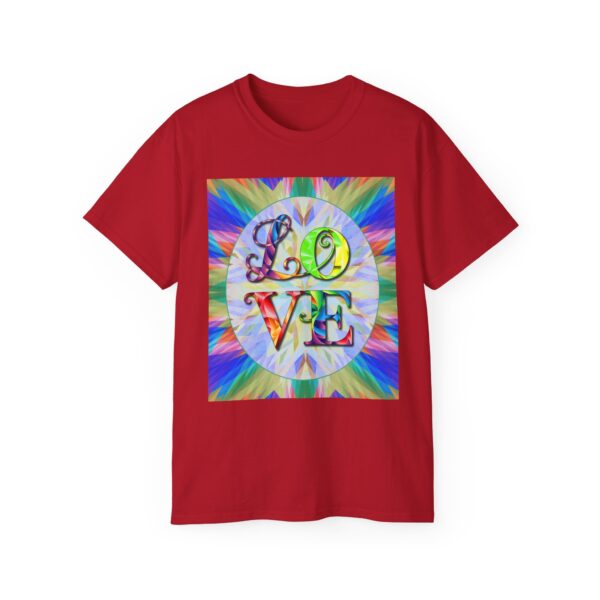 Our inspirational "Love" 'kaleidoscope' Design!! on a Christian Unisex Cotton T-Shirt, Faith Spiritual Apparel, Love Gift - Image 2